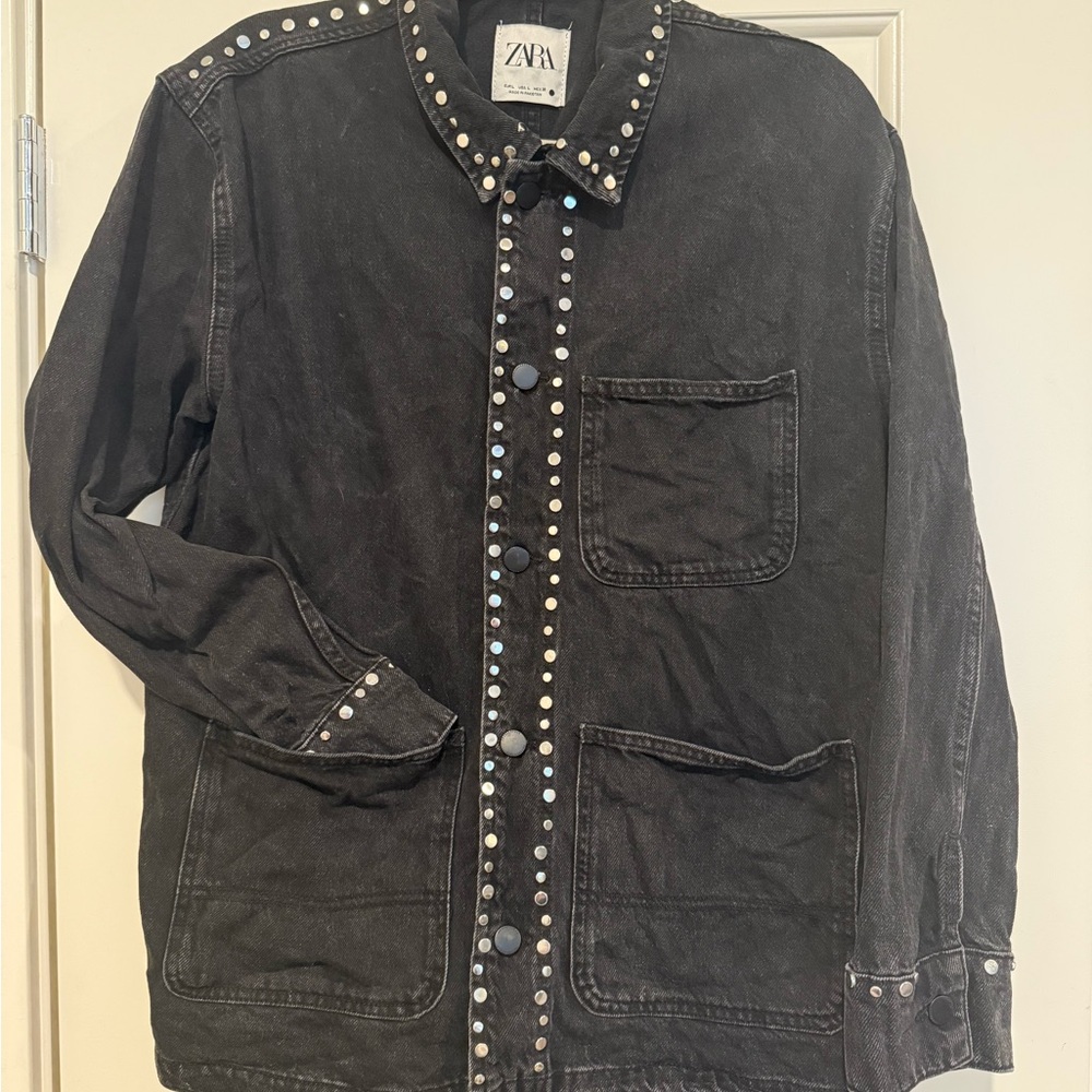 Zara Black Studded Denim Jacket